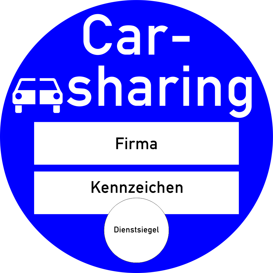 Blaues Verkehrszeichen mit der Aufschrift "Carsharing" (neuer Bußgeldkatalog 2020).